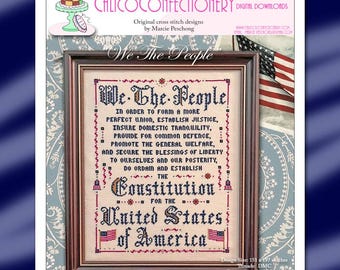 We The PEOPLE Paper/Printed CalicoConfectionery cross stitch pattern chart Patriotic Independence 4th July