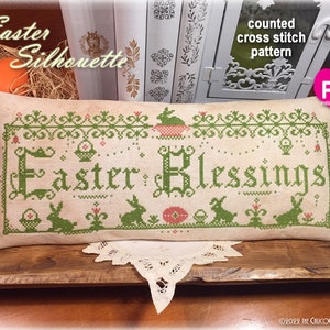 SILHUETA DE PÁSCOA PDF/Download instantâneo padrão de ponto cruz contado CalicoConfectionery Amostra de ovos de cesta de coelho de Páscoa