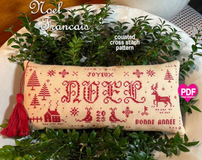 NOEL FRANCAIS PDF/Instant counted cross stitch pattern CalicoConfectionery Merry Christmas New Year