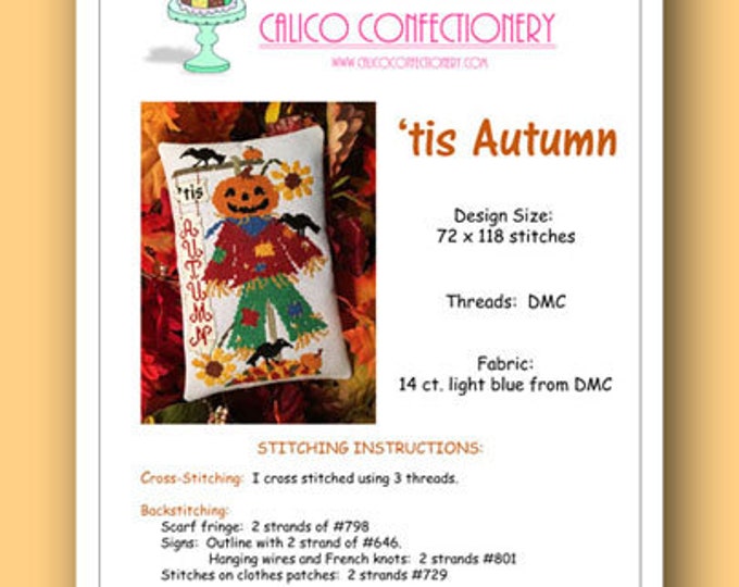 Tis Autumn PAPER/Mailed counted cross stitch pattern chart graph Autumn Fall Harvest primitive CalicoConfectionery