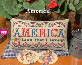 AMERICA! PDF Instant Download counted cross stitch pattern CalicoConfectionery 4th of July, Patriotic, Independence Day
