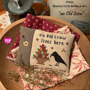 AN OLD CRoW Kreuzstichmuster PDF/Instant Download Kreuzstichmuster Glücksbringer Süßwaren Primitive Tuck Bowl Fillers Pinkeep Nadelkissen