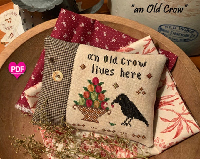 AN OLD CRoW PDF/Instant Download counted cross stitch pattern CalicoConfectionery Primitive Tuck Bowl Fillers Pinkeep Pincushion
