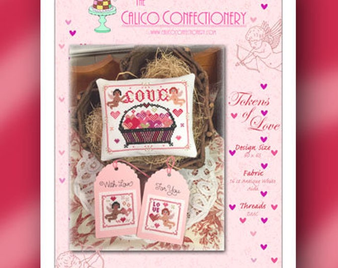 TOKENS of LoVE Paper/Mailed CalicoConfectionery cross stitch pattern chart hearts Valentine's Day cherubs