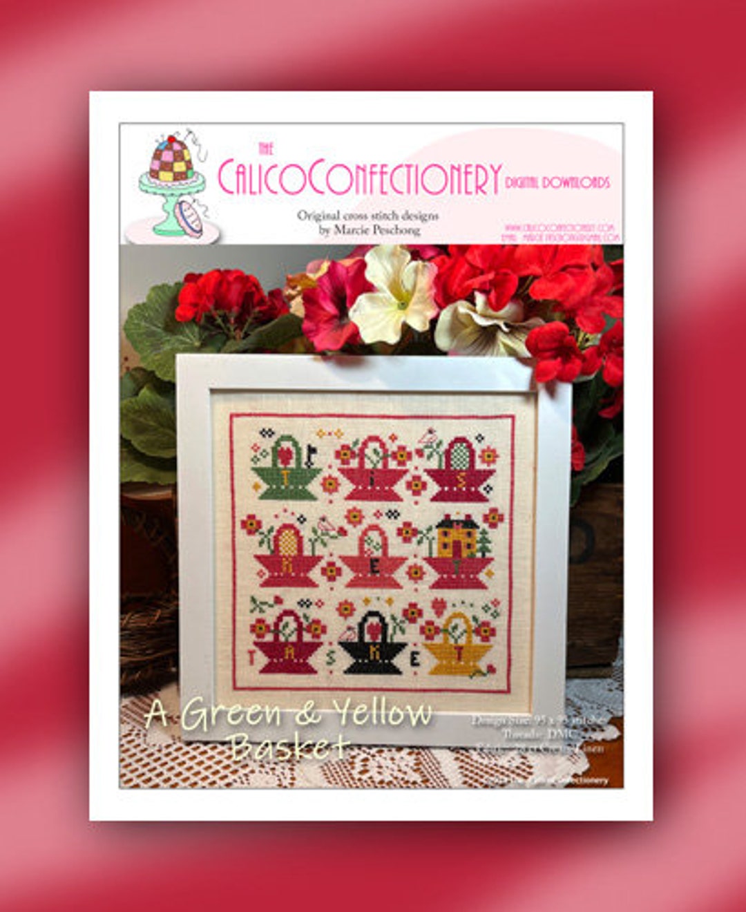 NEW! a GREEN & Yellow Basket Paper/mailed Calicoconfectionery Cross ...