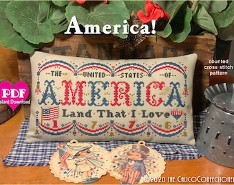 AMERICA! PDF Instant Download counted cross stitch pattern CalicoConfectionery 4th of July, Patriotic, Independence Day