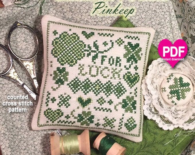 SHAMROCKS & HEARTS PiNKEEP PDF/Instant Download counted cross stitch pattern CalicoConfectionery St. Patrick's Day