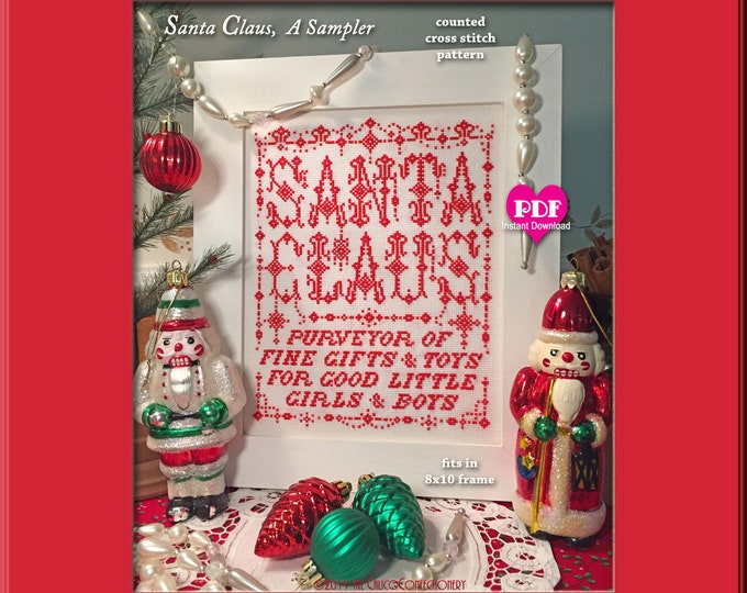 SANTA CLAUS, A SaMPLER PDF/Instant counted cross stitch pattern CalicoConfectionery Christmas Santa Sampler