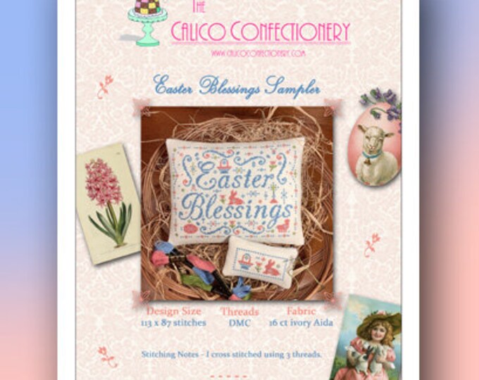 EASTER BLESSiNGS SAMPLER Paper/Mailed cross stitch pattern Easter basket eggs rabbit