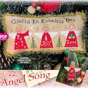 NeW!  ANGEL SONG PDF/Instant counted cross stitch pattern CalicoConfectionery Christmas Ornaments Choir