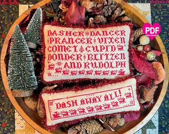 DASH AWaY ALL PDF/Instant counted cross stitch pattern CalicoConfectionery Christmas Santa Reindeer