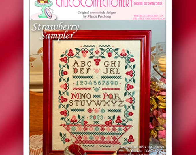 NEW!  STRAWBERRY SAMPLER Paper/Mailed counted cross stitch pattern CalicoConfectionery