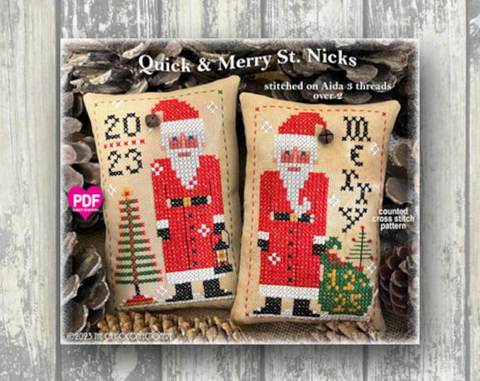 QUiCK & MERRY St. NiCKS PDF/Instant counted cross stitch pattern CalicoConfectionery Christmas Santa Tree