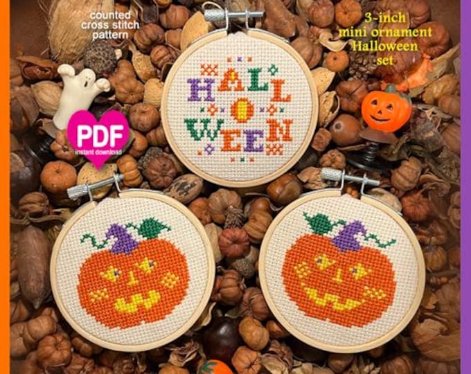 HALLoWEEN HOOP iT UPS PDF/Instant Download counted cross stitch pattern CalicoConfectionery Halloween Jackolantern Fall Autumn