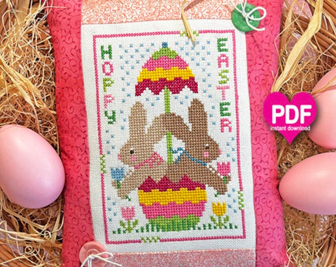 HOPPY EASTER PDF Instant Download CalicoConfectionery cross stitch pattern chart Spring Eggs Bunnies Easter