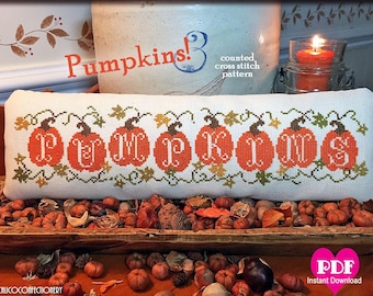 PUMPKINS! PDF Instant Download counted cross stitch pattern CalicoConfectionery Halloween Autumn Fall Harvest primitive