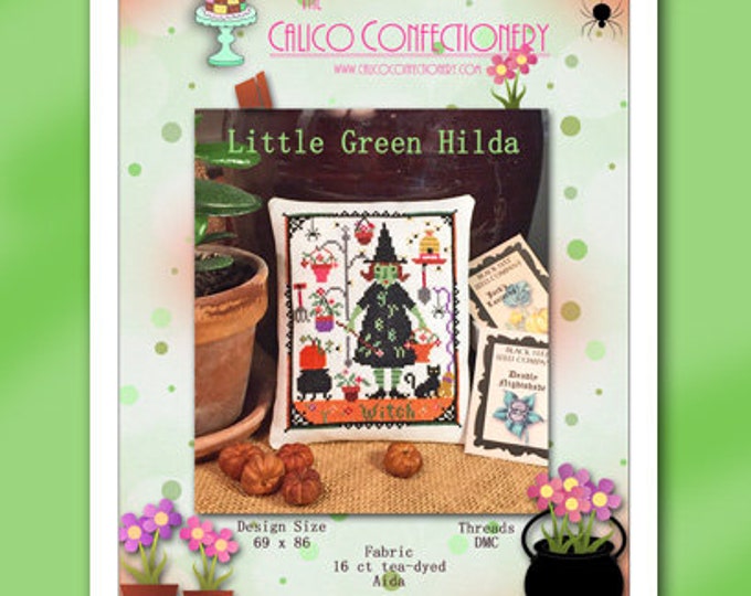 LITTLE GREEN HiLDA PAPER/MAiLED counted cross stitch pattern CalicoConfectionery Halloween Witch