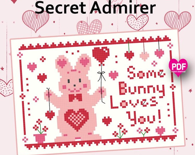 NeW!  SECRET ADMIRER PDF Instant Download CalicoConfectionery cross stitch pattern chart hearts Valentine's Day
