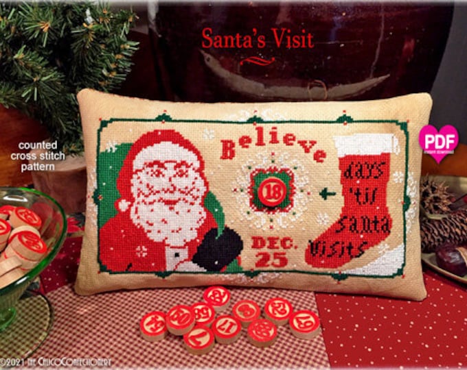 SANTA'S VISIT PDF/Instant Download counted cross stitch pattern CalicoConfectionery Christmas Santa