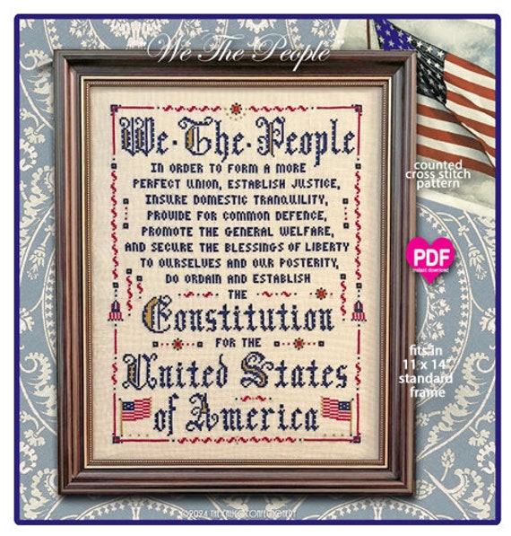 We The PEOPLE PDF Instant Download CalicoConfectionery cross stitch pattern chart Patriotic Independence 4th July