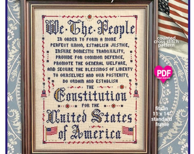 NEW!  We The PEOPLE PDF Instant Download CalicoConfectionery cross stitch pattern chart Patriotic Independence 4th July