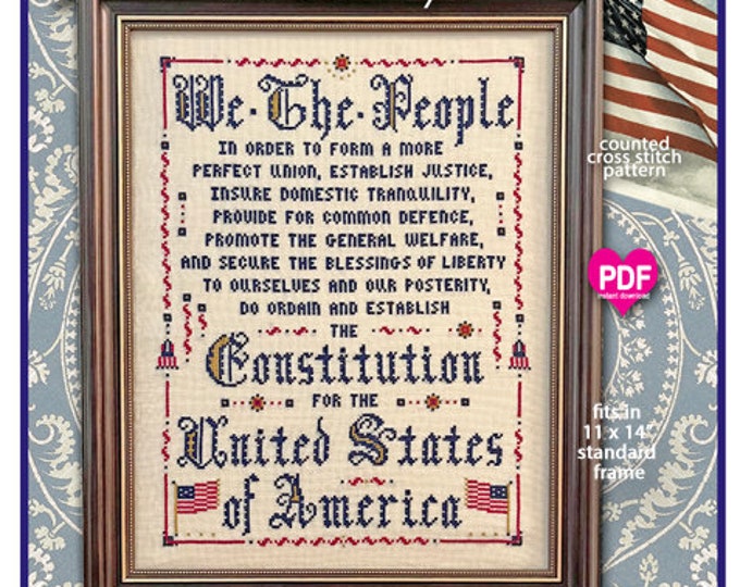 NEW!  We The PEOPLE PDF Instant Download CalicoConfectionery cross stitch pattern chart Patriotic Independence 4th July