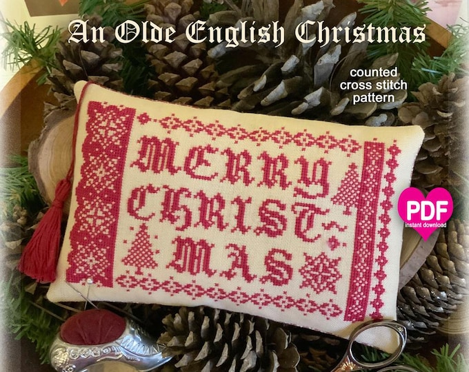 NeW!  An OLDE ENGLISH CHRiSTMAS  PDF/Instant Download counted cross stitch pattern CalicoConfectionery Christmas Trees Merry