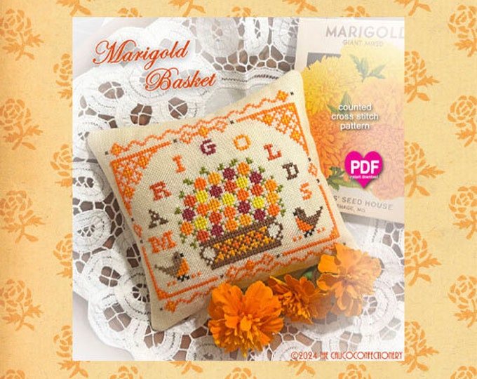 MARIGOLD BASKET PDF/Instand Download counted cross stitch pattern CalicoConfectionery Summer Garden Floral