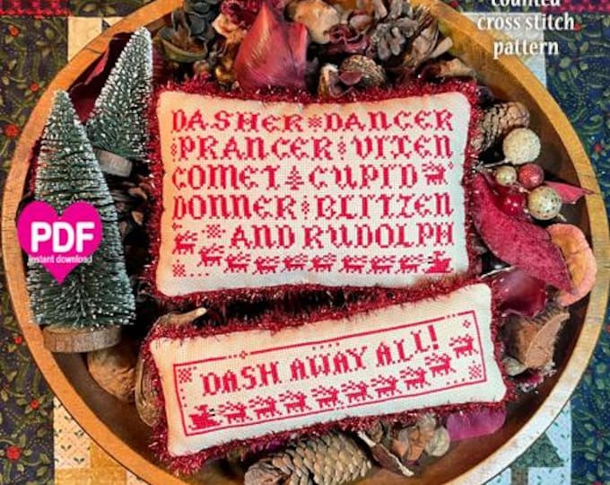 DASH AWaY ALL PDF/Instant counted cross stitch pattern CalicoConfectionery Christmas Santa Reindeer
