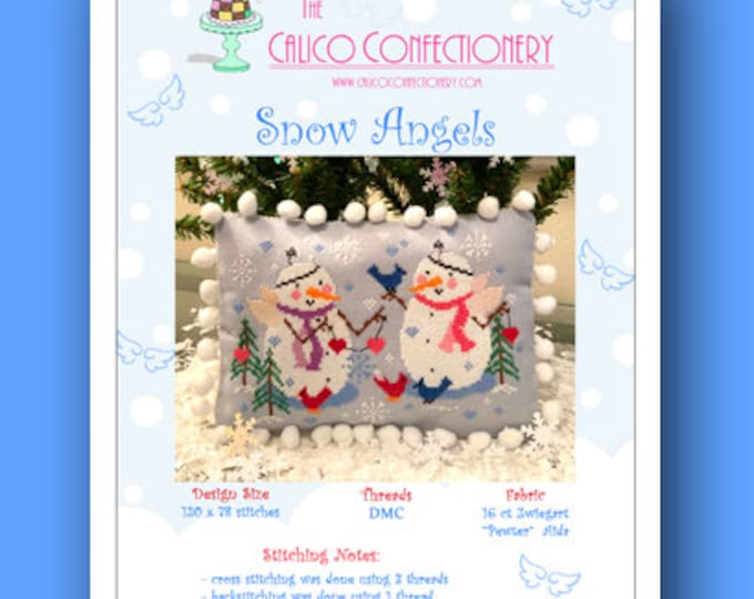 SNOW ANGELS Paper/Mailed counted cross stitch pattern CalicoConfectionery Snowman Winter Christmas Valentine