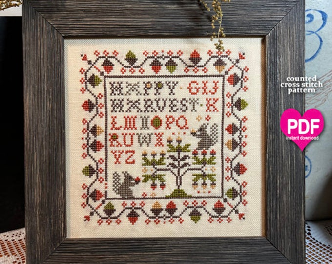 HAPPY HARVEST SaMPLER PDF/Instant Download counted cross stitch pattern CalicoConfectionery Fall Harvest Autumn Thanksgiving
