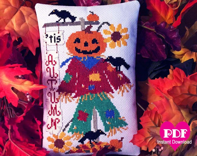 Tis AUTUMN PDF Instant Download counted cross stitch pattern chart graph Autumn Fall Harvest primitive CalicoConfectionery