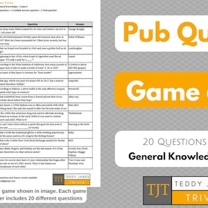 Trivia Questions For Pub Quiz Game 10 20 General Etsy
