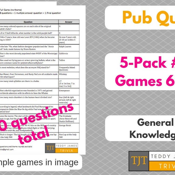 100 Trivia Questions - 5-Pack of General Knowledge Questions & Answers - Set #2