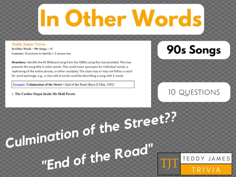 In Other Words 90s Songs Trivia Round Etsy