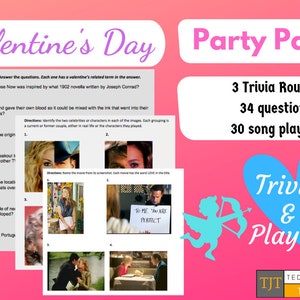 Valentine&#39;s Day Date Night Party Pack - Printable Gift - 3 Trivia Rounds and 30 Song Playlist