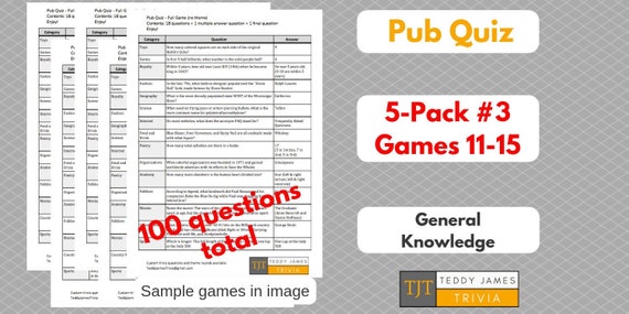100 Trivia Questions 5 Pack Of General Knowledge Questions Etsy
