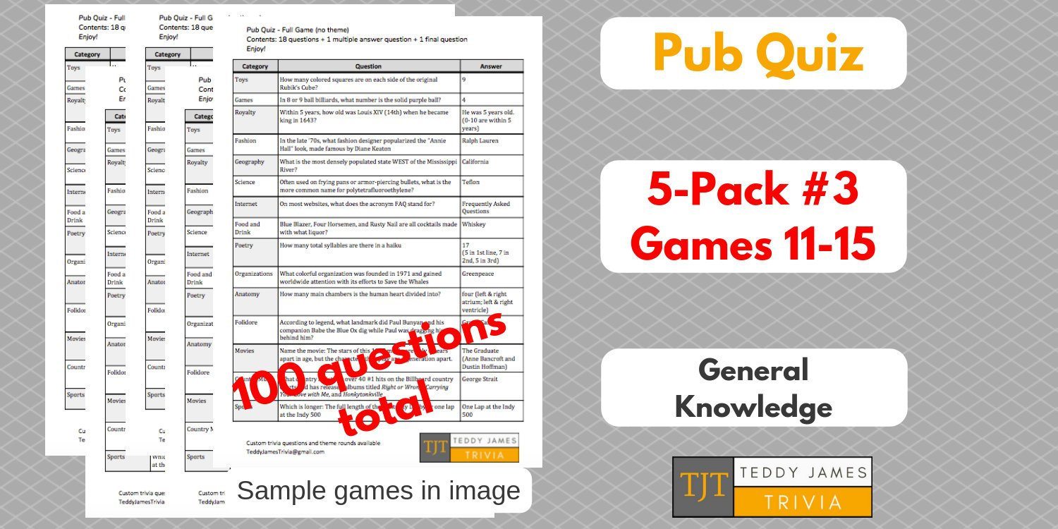 100 Trivia Questions 5-pack of General Knowledge Questions & - Etsy India