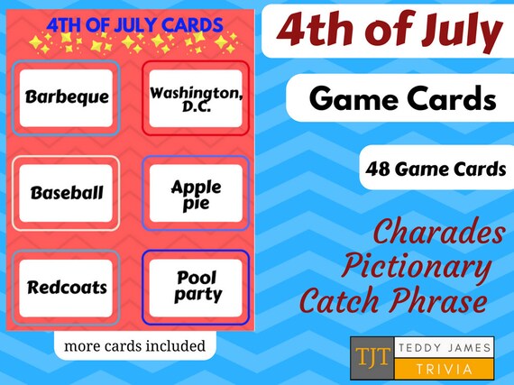 4th Of July Party Game Cards Printable Cards For Charades Etsy