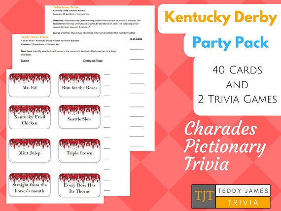 Kentucky Derby Party Pack Game Cards Plus 2 Rounds Of Trivia Etsy