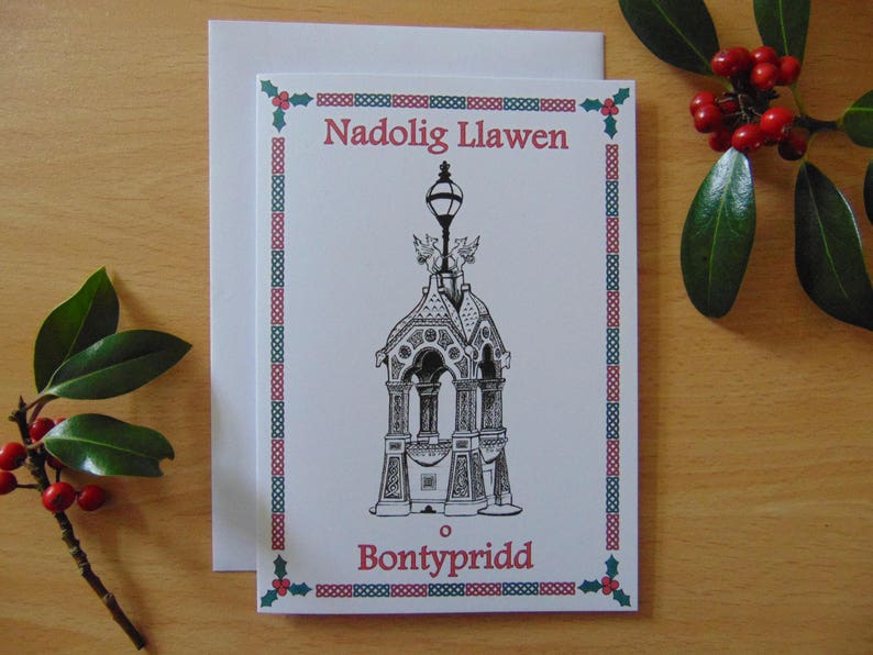 Welsh Christmas Card 'nadolig Llawen O Bontypridd'. Penuel Drinking