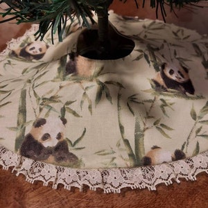 Mini Pandas with bamboo tree skirt 10 inch diameter