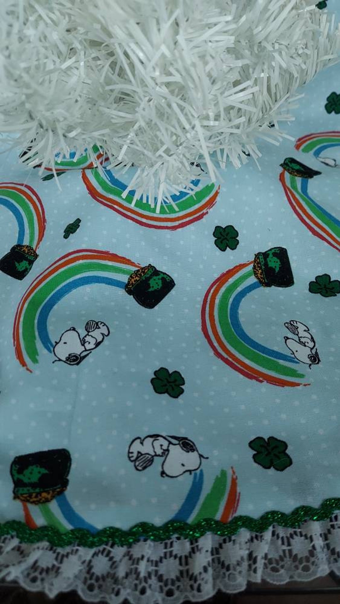 Blosssound 36 Inch Reversible Tree Skirt | Valentine's Day Hearts & St. Patrick's Day Clover Double Sided | Holiday Decoration Mat