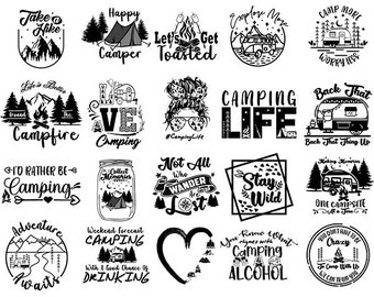 Camping Svg bundle Happy Camper Life Adventure Outdoors Travel Explore Wander Love Heart Campfire Wild Nature Mountain svg png Cut File