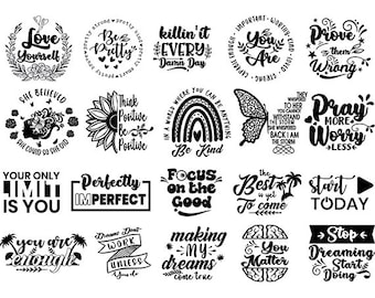 Inspirational Svg Bundle Motivational svg quotes Mental Health Self Love You Matter Enough Perfectly Pretty Dreaming Kindness Positive Vibes
