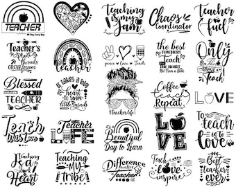 Teacher Svg Bundle Peace Love Teach love Inspire Rainbow Teacher Life Skull Appreciation week best Teacher quote shirts Cricut Silhouette