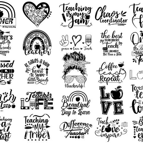 Teacher Svg Bundle Peace Love Teach love Inspire Rainbow Teacher Life Skull Appreciation week best Teacher quote shirts Cricut Silhouette