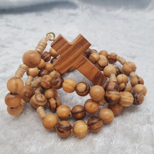 Rosary made of olive wood beads/walnut beads, 8/10 mm, light cord, olive wood cross, communion, confirmation