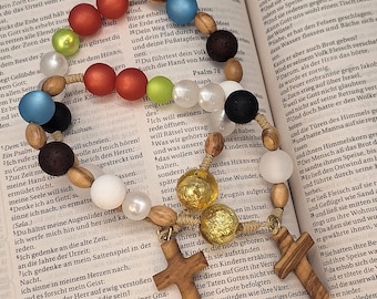 Gebetskette "Glaubensperlen", christlicher Schmuck, Polaris/Holzperlen 10/12mm