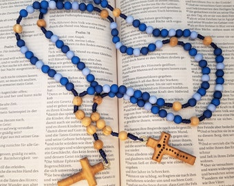 Rosary DARK BLUE, acrylic beads, olive wood beads, olive wood cross, hand-knotted, communion, confirmation, baptism